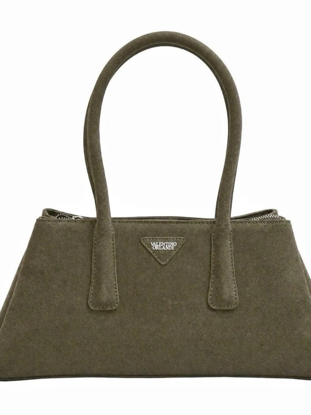 Valentino Orlandi Nelly Olive Green Tote Shoulder Bag Suede